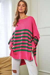 Multi Striped Elbow Patch Loose Fit Sweater Top - Happily Ever Atchison Shop Co.