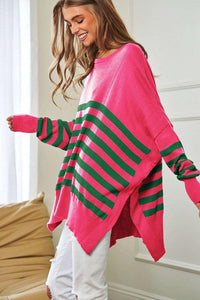 Multi Striped Elbow Patch Loose Fit Sweater Top - Happily Ever Atchison Shop Co.