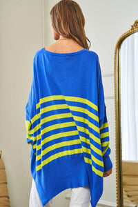 Multi Striped Elbow Patch Loose Fit Sweater Top - Happily Ever Atchison Shop Co.