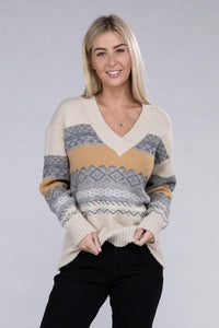 Multicolor Stripe V Neck Sweater - Happily Ever Atchison Shop Co.