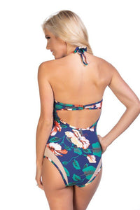 NAVY FLORAL MESH INSERTS ONE PIECE SWIMSUIT - Happily Ever Atchison Shop Co.