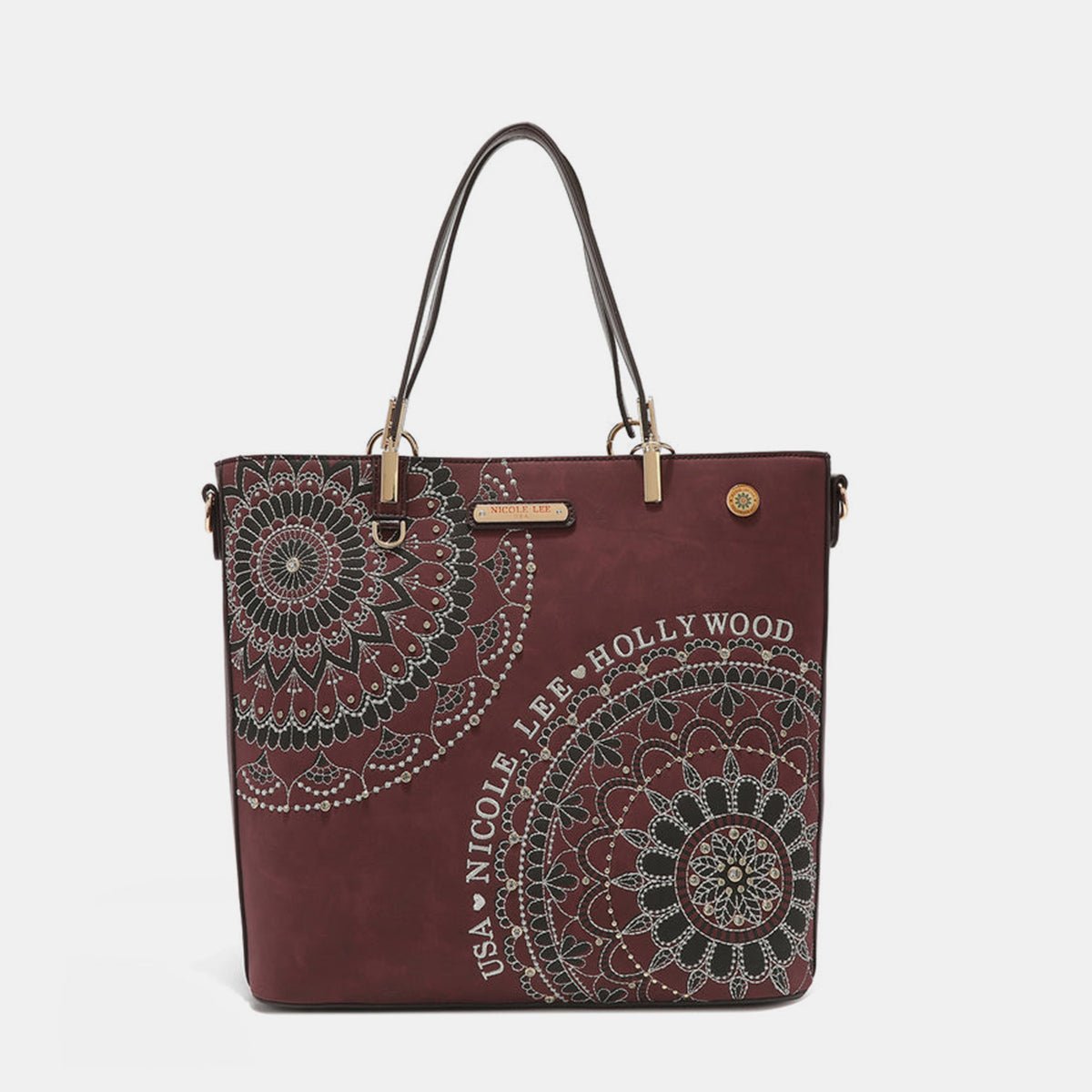 Nicole Lee USA Metallic Stitching Embroidery Inlaid Rhinestone Tote Bag - Happily Ever Atchison Shop Co.