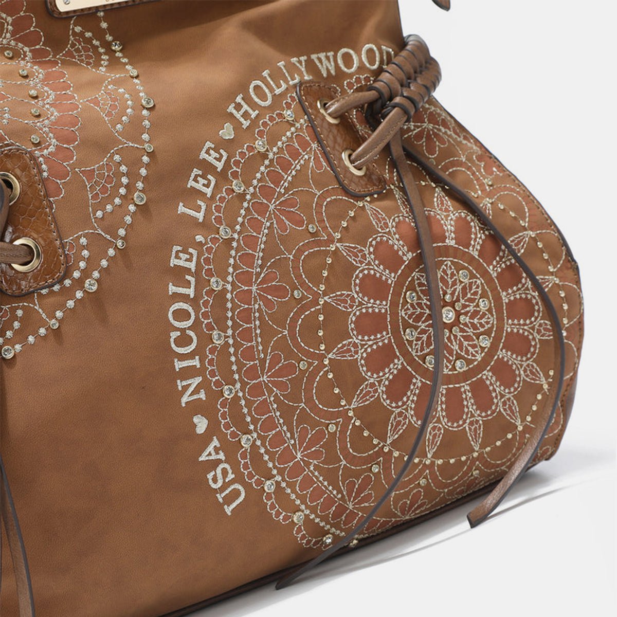 Nicole Lee USA Side Braided Tassel Inlaid Rhinestone Embroidery Hobo Bag - Happily Ever Atchison Shop Co.