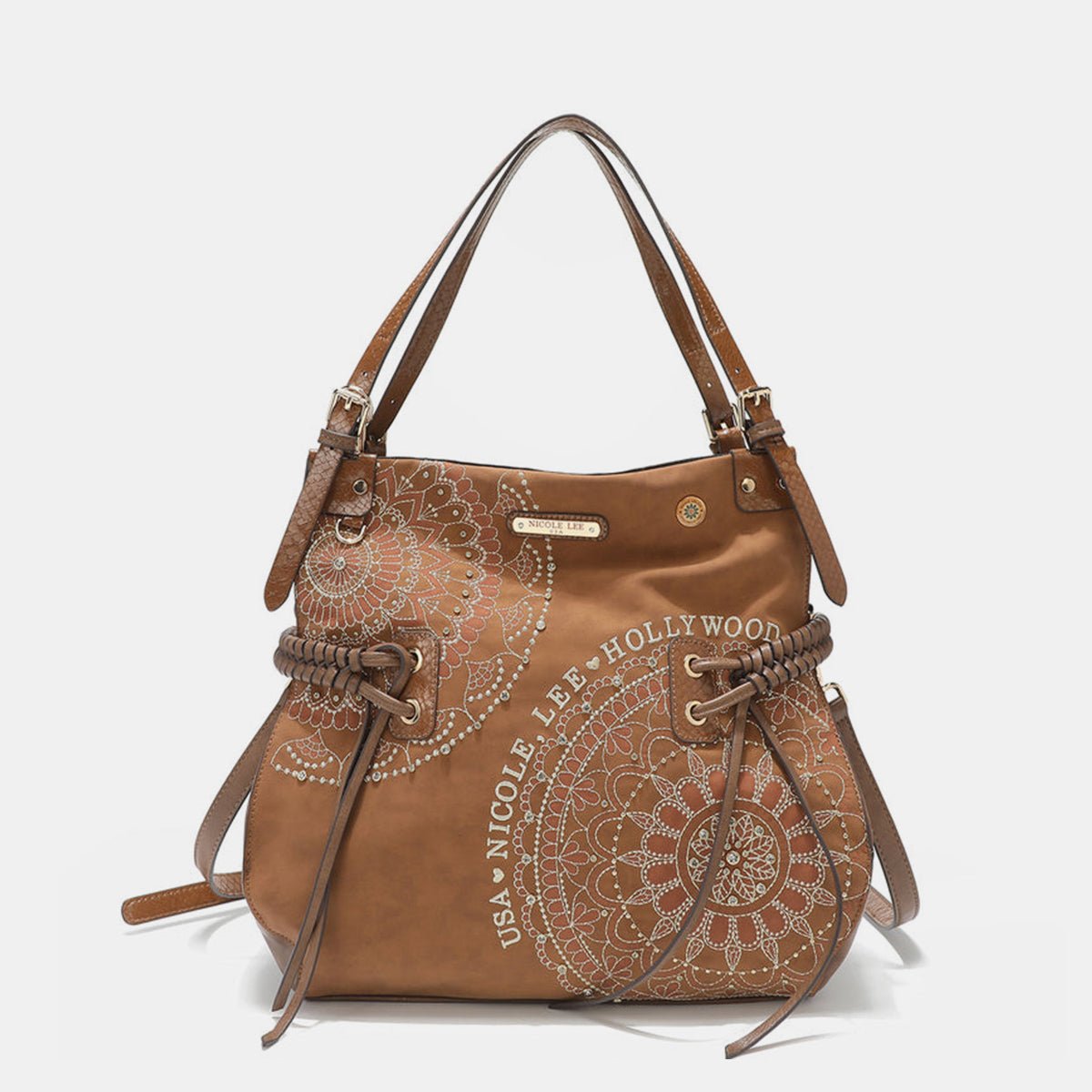 Nicole Lee USA Side Braided Tassel Inlaid Rhinestone Embroidery Hobo Bag - Happily Ever Atchison Shop Co.