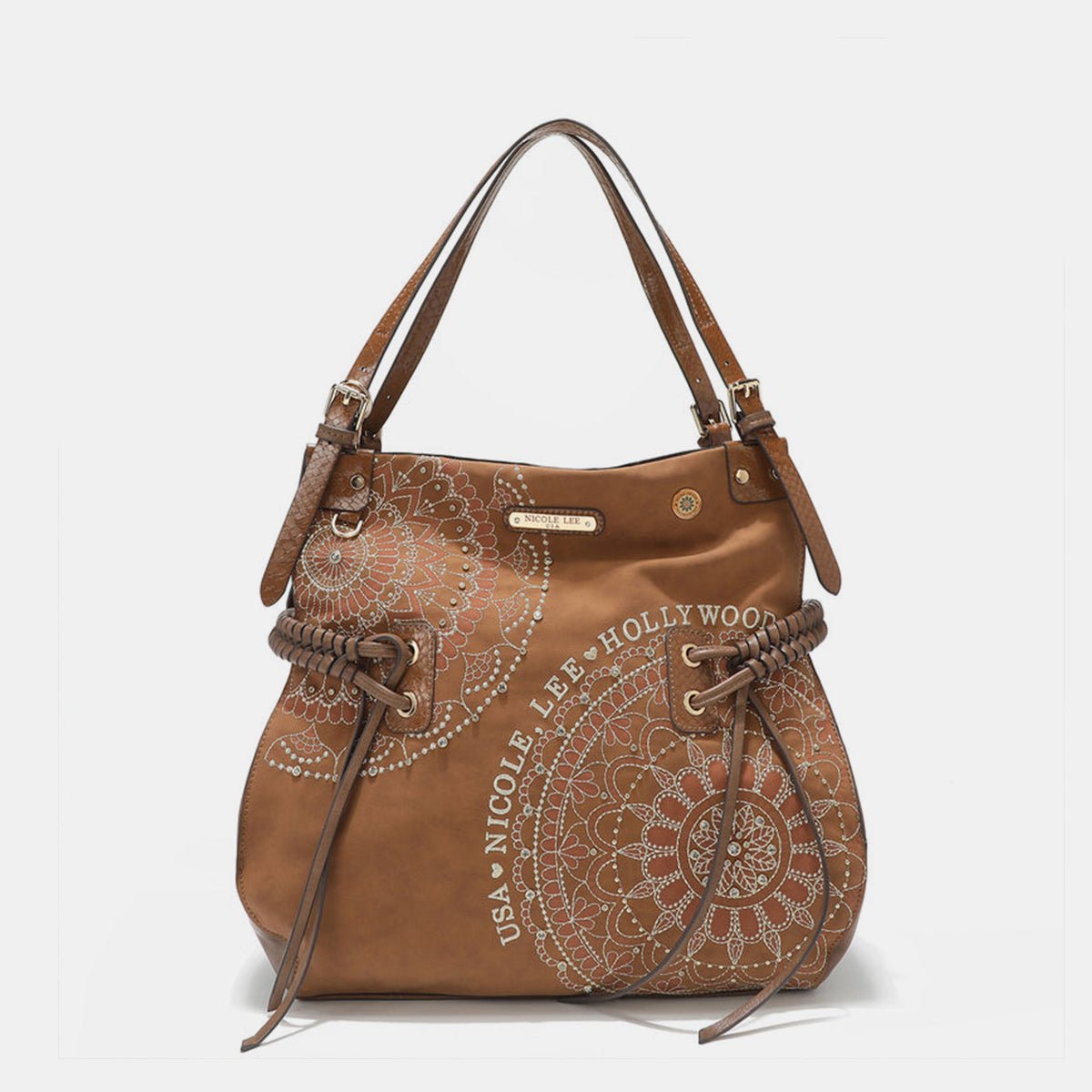 Nicole Lee USA Side Braided Tassel Inlaid Rhinestone Embroidery Hobo Bag - Happily Ever Atchison Shop Co.