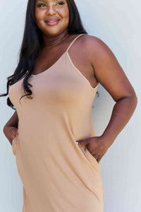 Ninexis Good Energy Full Size Cami Side Slit Maxi Dress in Camel - Happily Ever Atchison Shop Co.