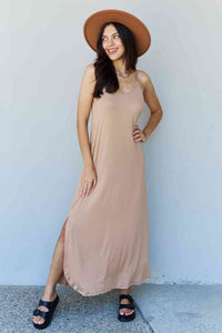 Ninexis Good Energy Full Size Cami Side Slit Maxi Dress in Camel - Happily Ever Atchison Shop Co.