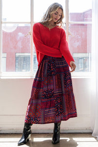 ODDI Full Size Printed Tiered Maxi Skirt - Happily Ever Atchison Shop Co.