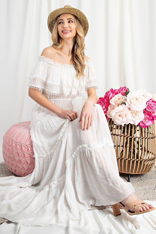 Off the Shoulder Ruffle Maxi Dress - Happily Ever Atchison Shop Co.