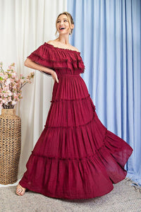 Off the Shoulder Ruffle Maxi Dress - Happily Ever Atchison Shop Co.