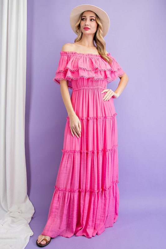 Off the Shoulder Ruffle Maxi Dress - Happily Ever Atchison Shop Co.