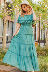 Off the Shoulder Ruffle Maxi Dress - Happily Ever Atchison Shop Co.