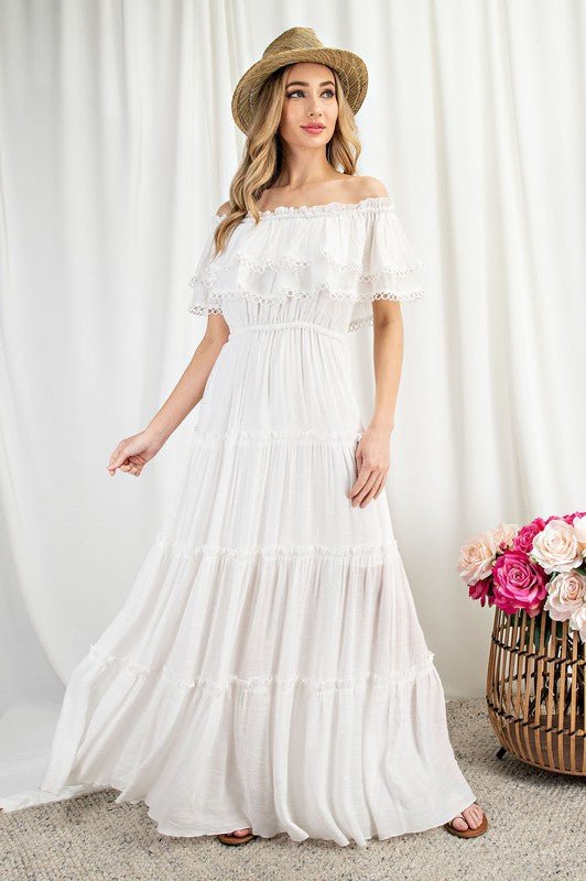 Off the Shoulder Ruffle Maxi Dress - Happily Ever Atchison Shop Co.