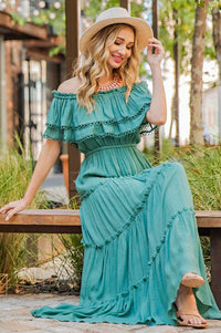 Off the Shoulder Ruffle Maxi Dress - Happily Ever Atchison Shop Co.