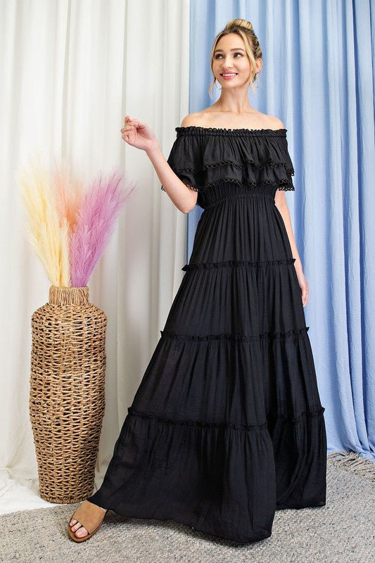 Off the Shoulder Ruffle Maxi Dress - Happily Ever Atchison Shop Co.