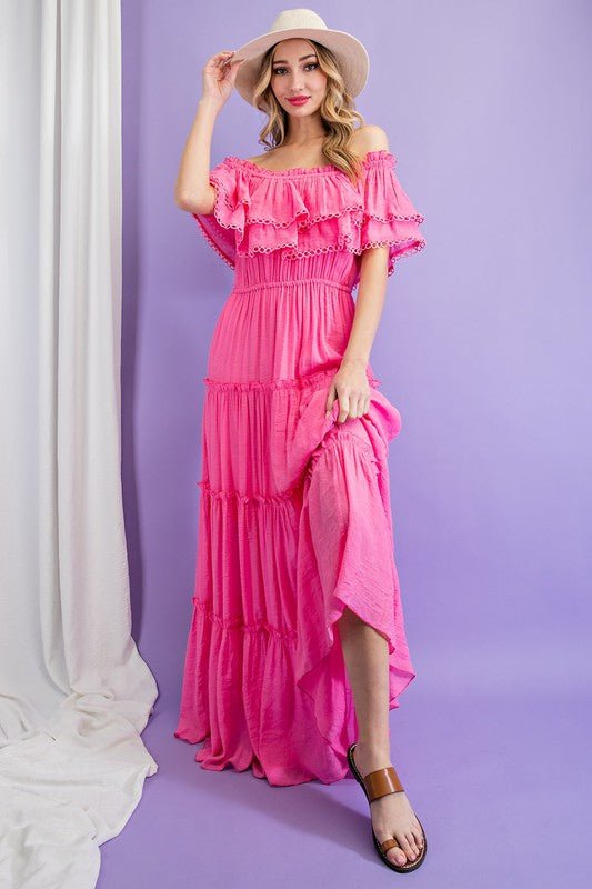 Off the Shoulder Ruffle Maxi Dress - Happily Ever Atchison Shop Co.