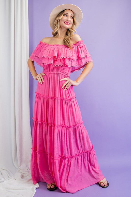 Off the Shoulder Ruffle Maxi Dress - Happily Ever Atchison Shop Co.