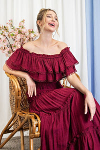 Off the Shoulder Ruffle Maxi Dress - Happily Ever Atchison Shop Co.