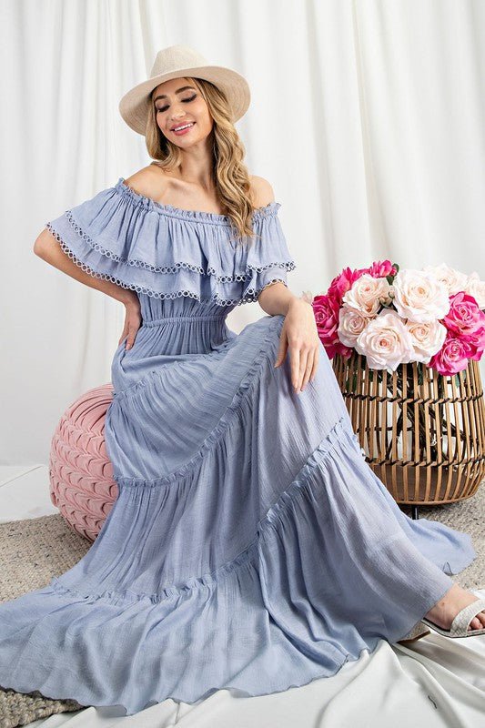 Off the Shoulder Ruffle Maxi Dress - Happily Ever Atchison Shop Co.