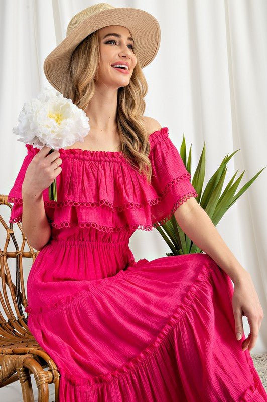 Off the Shoulder Ruffle Maxi Dress - Happily Ever Atchison Shop Co.