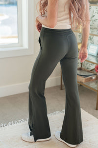 On the Move V Front Flare Leggings in Olive - Happily Ever Atchison Shop Co.
