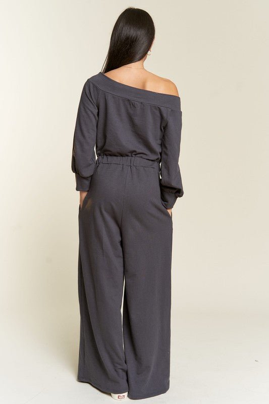 ONE SHOULDER TERRY JUMPSUIT - Happily Ever Atchison Shop Co.