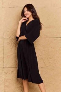 OneTheLand Make Your Move Solid Surplice Midi Dress - Happily Ever Atchison Shop Co.