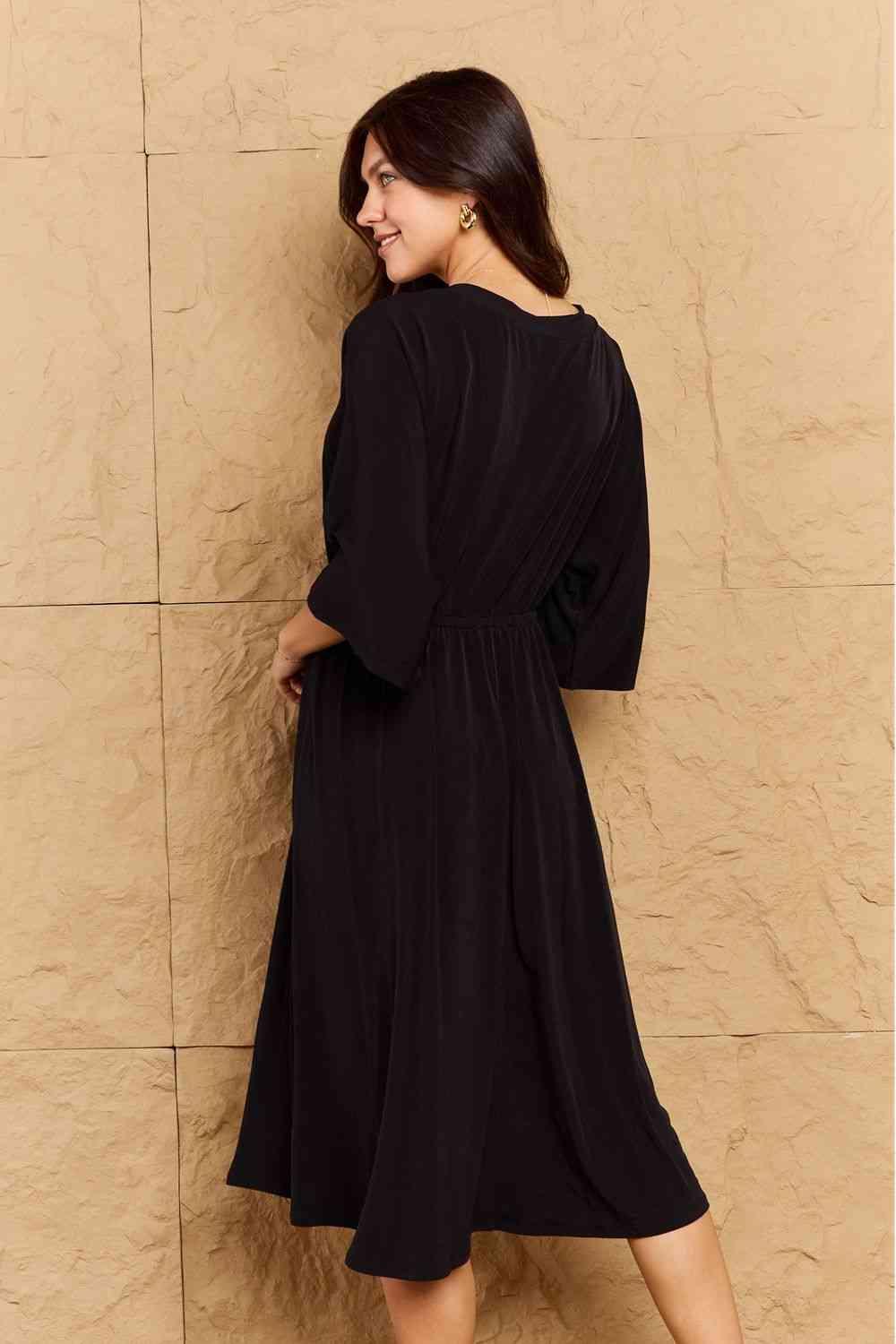 OneTheLand Make Your Move Solid Surplice Midi Dress - Happily Ever Atchison Shop Co.
