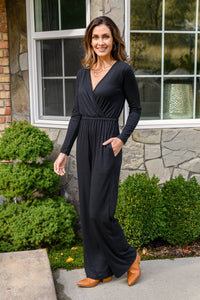 Onward & Upward Faux Wrap Jumpsuit In Black - Happily Ever Atchison Shop Co.