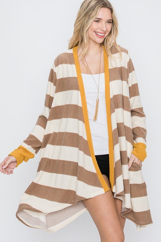 Open Front Striped Draped Cardigan - Happily Ever Atchison Shop Co.