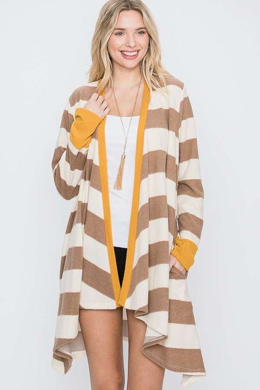 Open Front Striped Draped Cardigan - Happily Ever Atchison Shop Co.