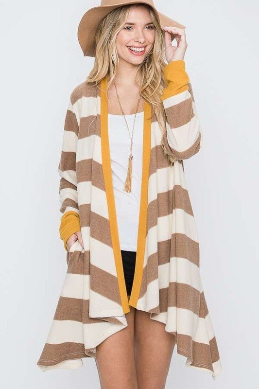 Open Front Striped Draped Cardigan - Happily Ever Atchison Shop Co.