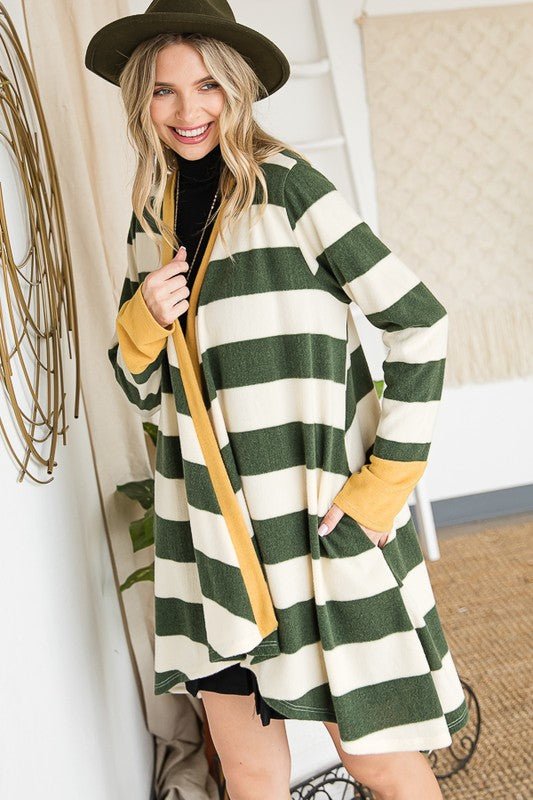 Open Front Striped Draped Cardigan - Happily Ever Atchison Shop Co.