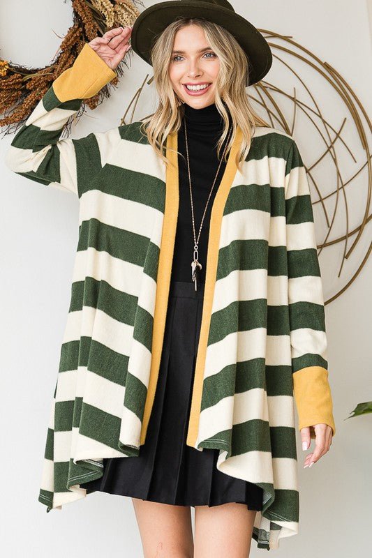 Open Front Striped Draped Cardigan - Happily Ever Atchison Shop Co.