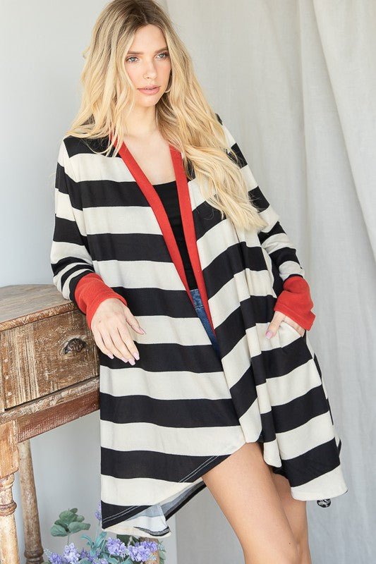 Open Front Striped Draped Cardigan - Happily Ever Atchison Shop Co.