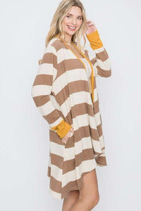 Open Front Striped Draped Cardigan - Happily Ever Atchison Shop Co.