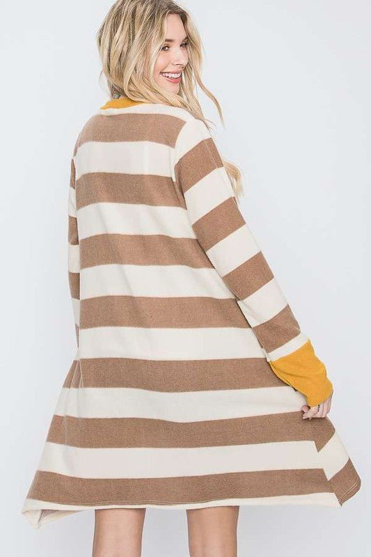 Open Front Striped Draped Cardigan - Happily Ever Atchison Shop Co.