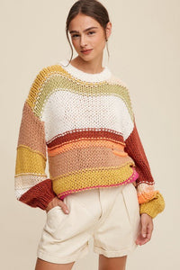 Open Mixed Knit Slouchy Hand Crochet Sweater - Happily Ever Atchison Shop Co.