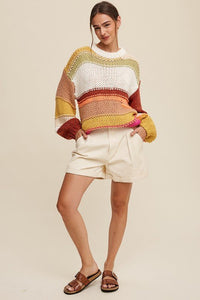 Open Mixed Knit Slouchy Hand Crochet Sweater - Happily Ever Atchison Shop Co.