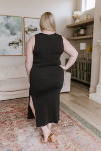 Out on the Town Tie Detail Midi Dress in Charcoal - Happily Ever Atchison Shop Co.