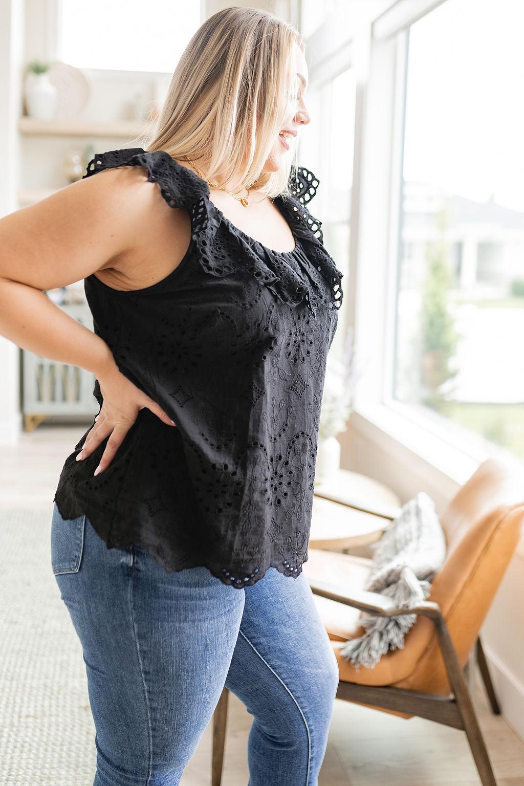 Parisian Stroll Lace Blouse in Black - Happily Ever Atchison Shop Co.