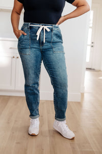 Payton Pull On Denim Joggers in Medium Wash - Happily Ever Atchison Shop Co.