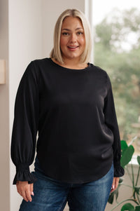 Peaceful Moments Smocked Sleeve Blouse in Black - Happily Ever Atchison Shop Co.