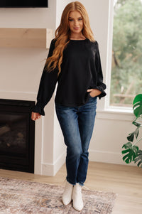 Peaceful Moments Smocked Sleeve Blouse in Black - Happily Ever Atchison Shop Co.