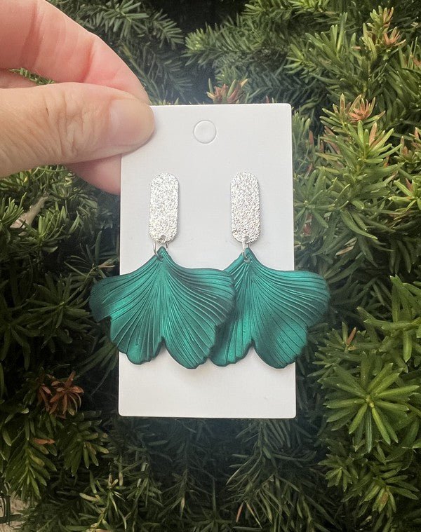 Peacock Blue Ginkgo Leaf Acrylic Earrings - Happily Ever Atchison Shop Co.