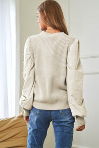 Pearl Embellishments Contrast Sleeves Sweater - Happily Ever Atchison Shop Co.