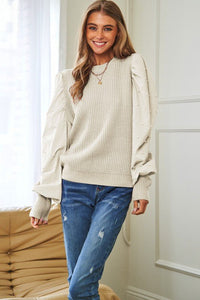 Pearl Embellishments Contrast Sleeves Sweater - Happily Ever Atchison Shop Co.