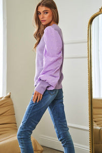 Pearl Embellishments Contrast Sleeves Sweater - Happily Ever Atchison Shop Co.