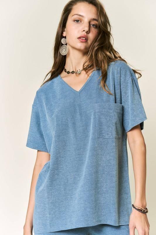 Petal Dew Solid V Neck Short Sleeve Loose Fit T - Shirt - Happily Ever Atchison Shop Co.