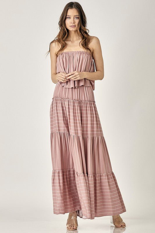 Pin Stripe Print Tube Maxi Dress - Happily Ever Atchison Shop Co.